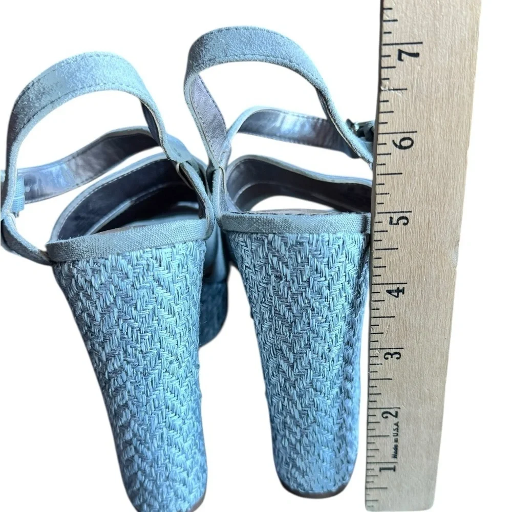 Sam Edelman Liora Wedge Sandals – Size 8M – Light Blue Suede Leather – 5” Heel